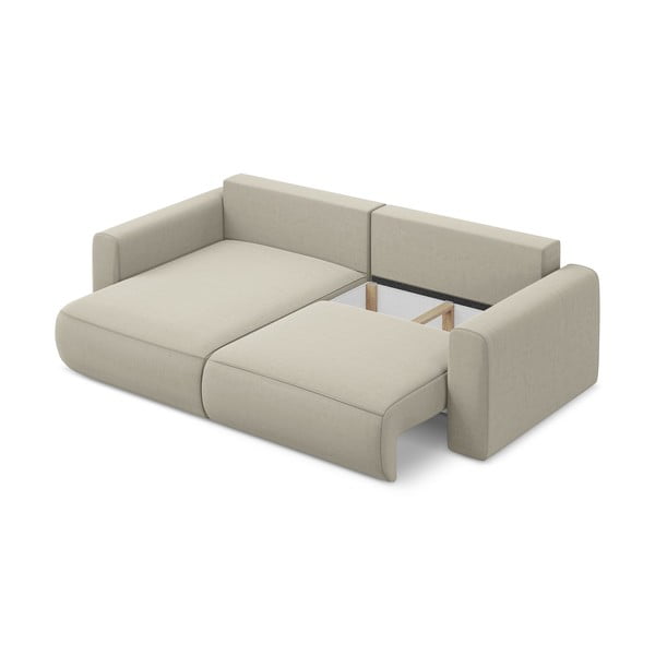 Divano angolare beige allungabile/con contenitore (con penisola a sinistra/con chaise lounge) con rivestimento in velluto Kapua – Makamii-image-4