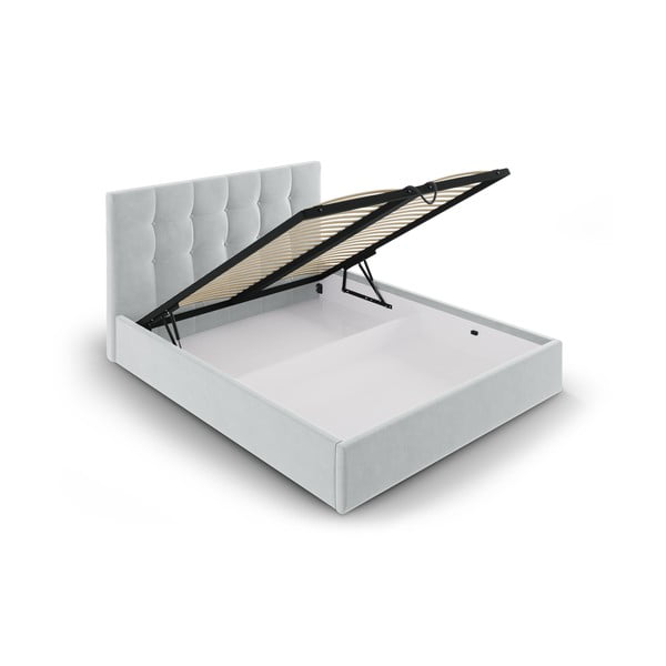 Letto matrimoniale imbottito grigio chiaro con vano contenitore con griglia 160x200 cm Nerin - Mazzini Beds-image-3