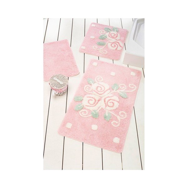 Set di 3 tappeti da bagno rosa Jardin - Foutastic