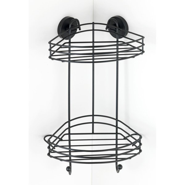 Mensola angolare nera a due livelli per il bagno Vacuum-Loc® Pavia, altezza 43 cm Bari - Wenko-image-1