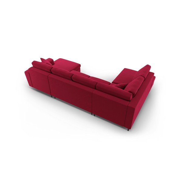 Divano angolare rosso allungabile e con contenitore (con penisola a sinistra/a U) con rivestimento in velluto Kyoto – Cosmopolitan Design-image-4