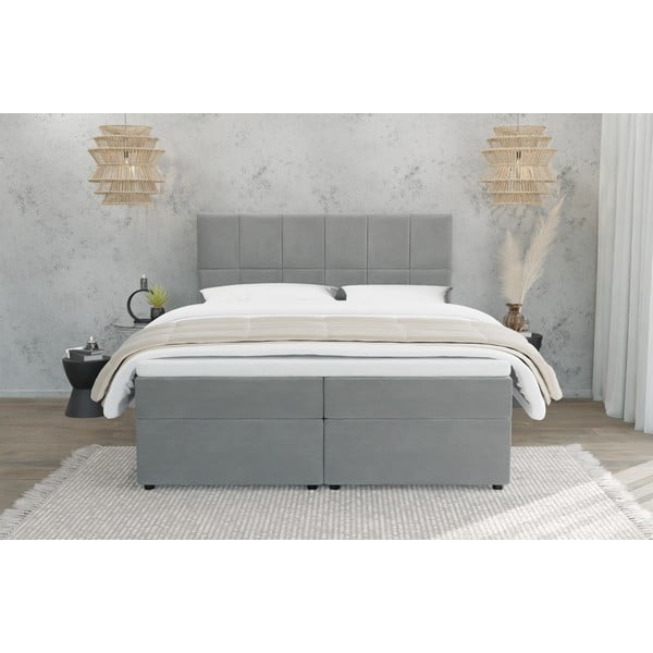 Letto matrimoniale imbottito grigio con spazio contenitivo 160x200 cm Flip - Ropez-image-2