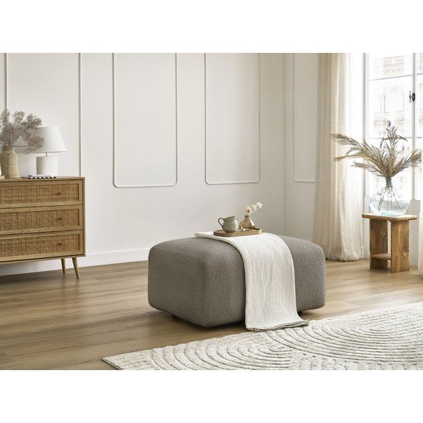 Poggiapiedi grigio/marrone con rivestimento in bouclé Tina – Bobochic Paris-image-1