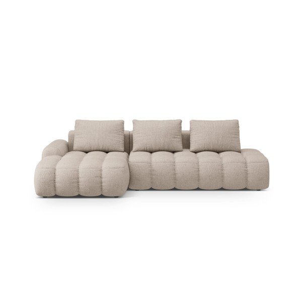 Divano angolare marrone chiaro allungabile/con contenitore (con penisola a sinistra/con chaise lounge) Linz – Cosmopolitan Design