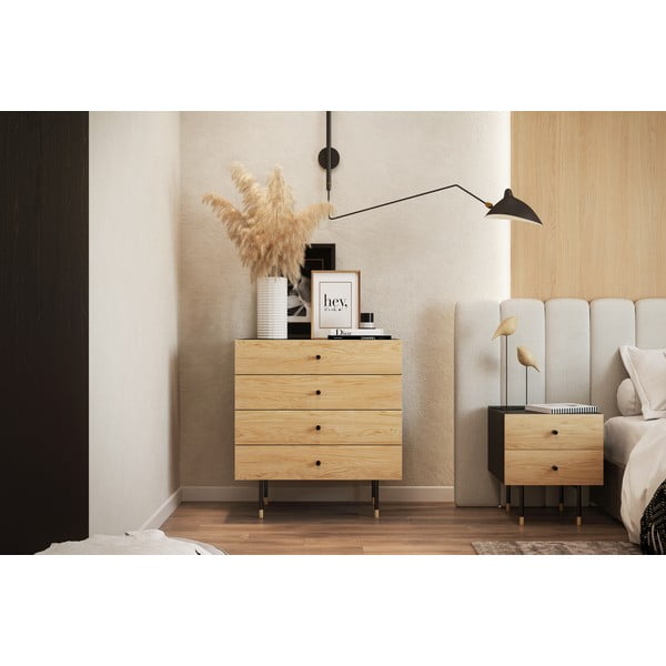 Cassettiera alta nera/colore naturale con effetto rovere 80x87 cm Jugend – Woodman-image-1