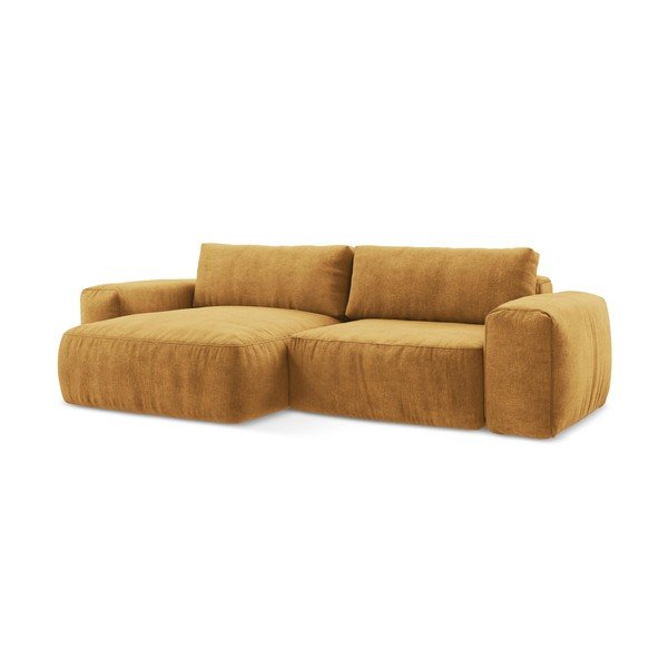 Divano angolare color senape allungabile (con penisola a sinistra/con chaise lounge) con rivestimento in ciniglia Kuki – Makamii-image-2