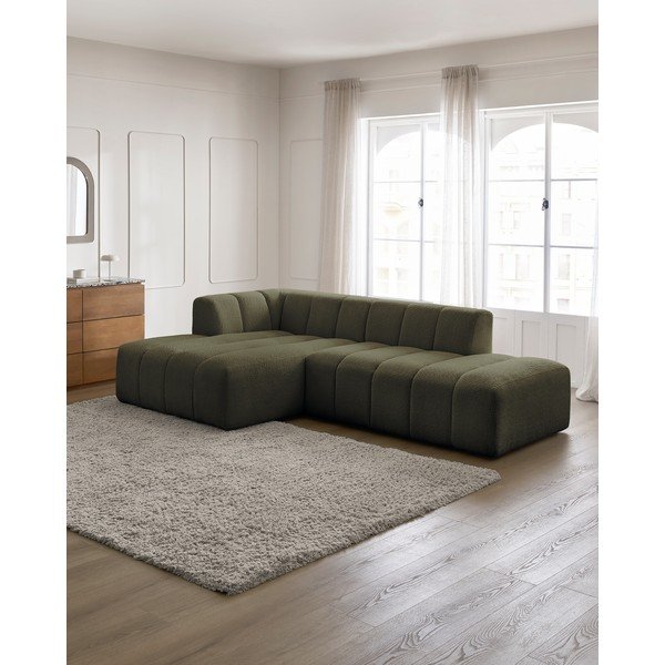 Divano angolare verde (penisola a sinistra/chaise lounge) con rivestimento in bouclé Annecy – Bobochic Paris-image-1