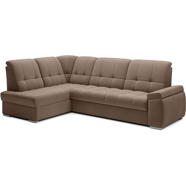 Divano angolare marrone allungabile/con contenitore (con penisola a sinistra/a L) e rivestimento in velluto Sado – ELTAP