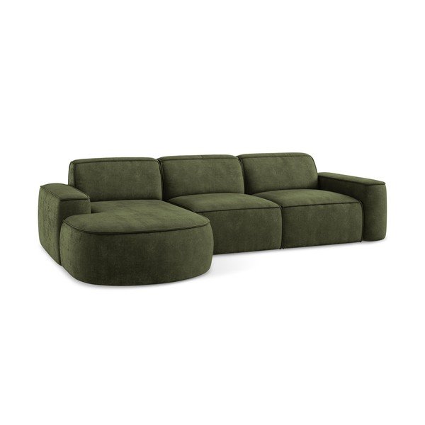 Divano angolare verde (con penisola a sinistra/con chaise lounge) con rivestimento in ciniglia Omao – Makamii-image-4
