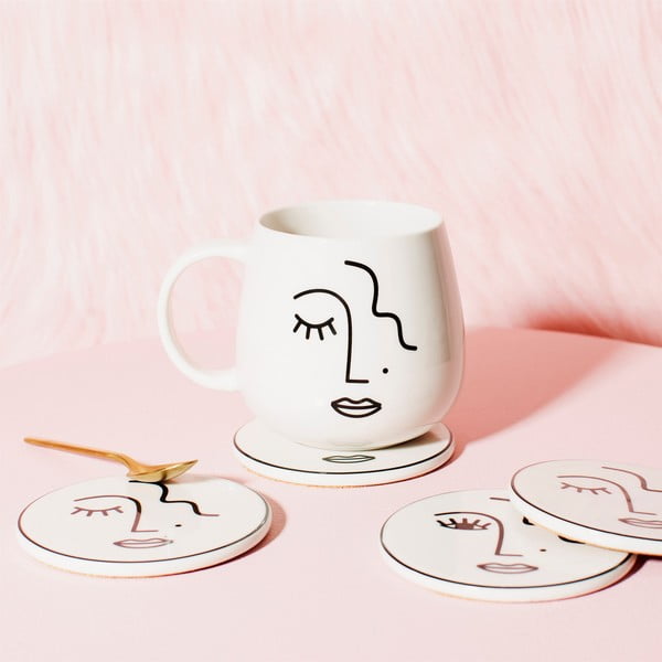Tazza in porcellana bianca, 400 ml Abstract Face - Sass & Belle-image-1