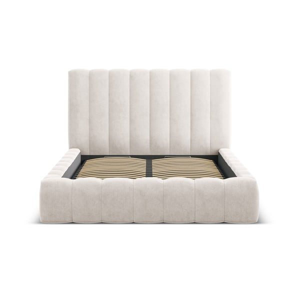 Letto matrimoniale imbottito color crema con spazio contenitivo e rete 200x200 cm Kelp - Micadoni Home-image-3