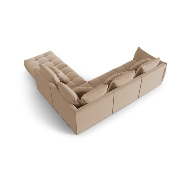 Divano angolare beige (con penisola a destra/a L) con rivestimento in velluto Bloom – Micadoni -image-3