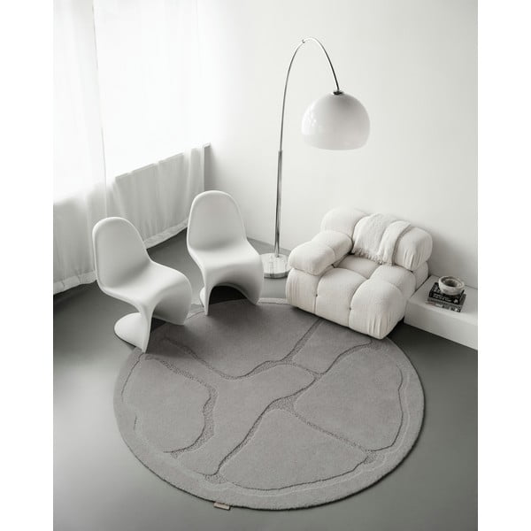 Tappeto rotondo in lana grigia ø 120 cm Morphic Organica - Agnella-image-1