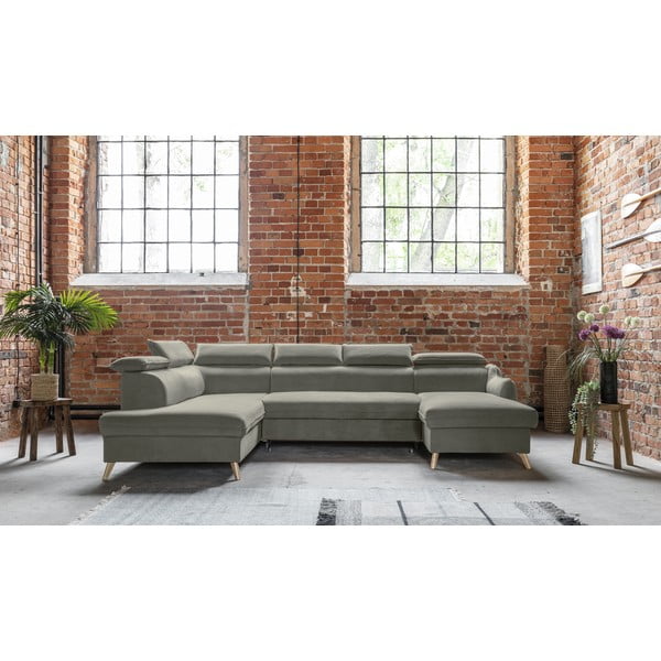 Divano letto angolare in velluto grigio chiaro a "U" (angolo sinistro) Sweet Harmony - Miuform-image-1