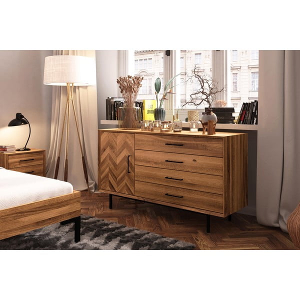 Cassettiera bassa in legno di quercia in colore naturale 144x80 cm Abies - The Beds-image-3