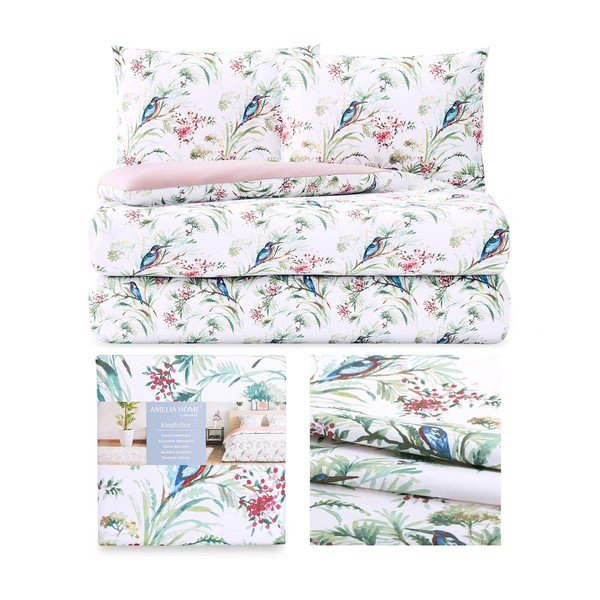 Biancheria da letto bianca/rosa in cotone per letto matrimoniale 200x200 cm Averi Kingfihser – Restilo-image-2