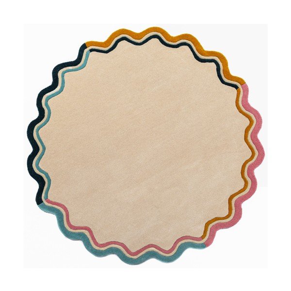 Tappeto rotondo di colore naturale in lana tessuto a mano ø 180 cm Leo Scallop – Flair Rugs