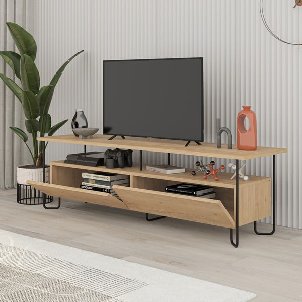 Tavolo TV in rovere di colore naturale 150x45 cm Dilly - Marckeric-image-2