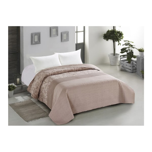 Copriletto reversibile beige per letto matrimoniale , 260 x 280 cm Ornament - AmeliaHome-image-1