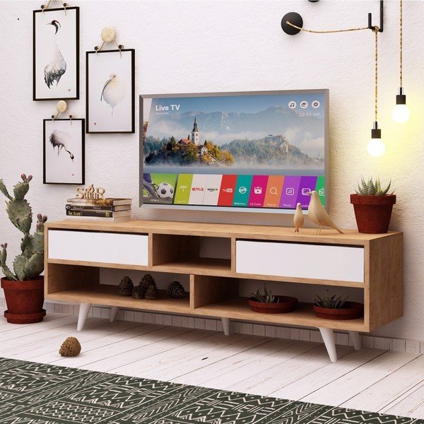 Tavolo TV bianco con dettagli in legno di quercia Garetto Glasgow - Mod Design-image-3