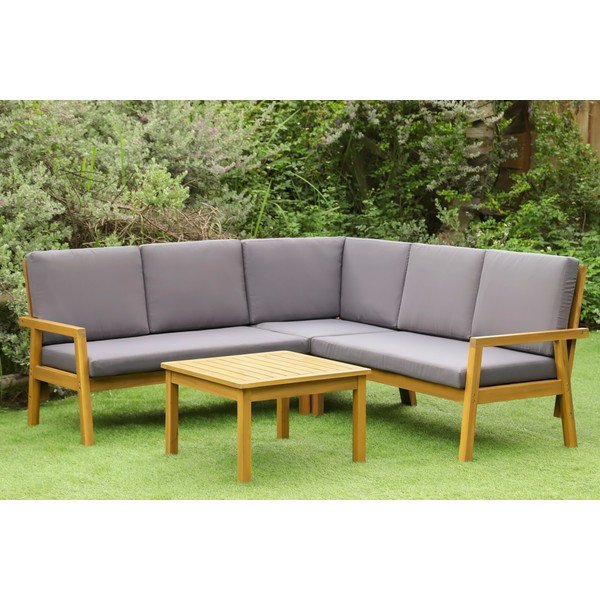 Set da giardino grigio in legno massiccio di acacia per 5 persone Allison - Rojaplast-image-1