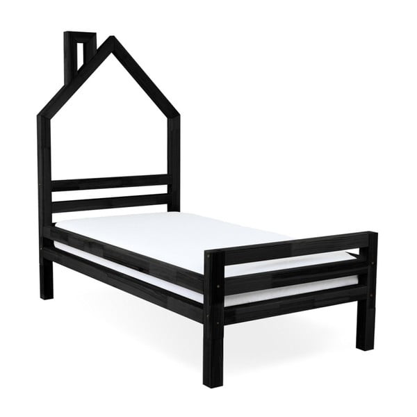 Letto per bambini in abete nero Wally, 80 x 180 cm - Benlemi-image-1