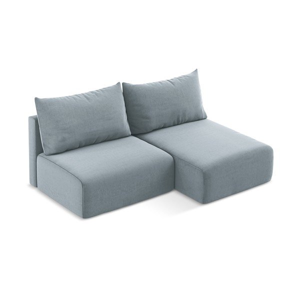 Divano angolare blu allungabile/con contenitore (con penisola a destra/con chaise lounge) con rivestimento in velluto Kalena – Makamii-image-3
