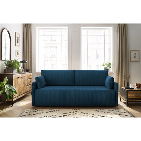 Divano in blu scuro allungabile con rivestimento in velluto a coste 211 cm Marcel – Bobochic Paris-image-1