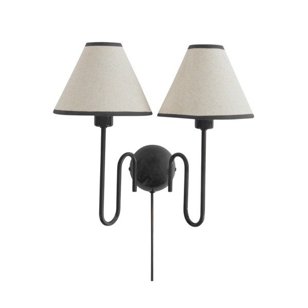 Lampada da parete nera/beige in lino con alimentazione a corrente Juliet – Jotex