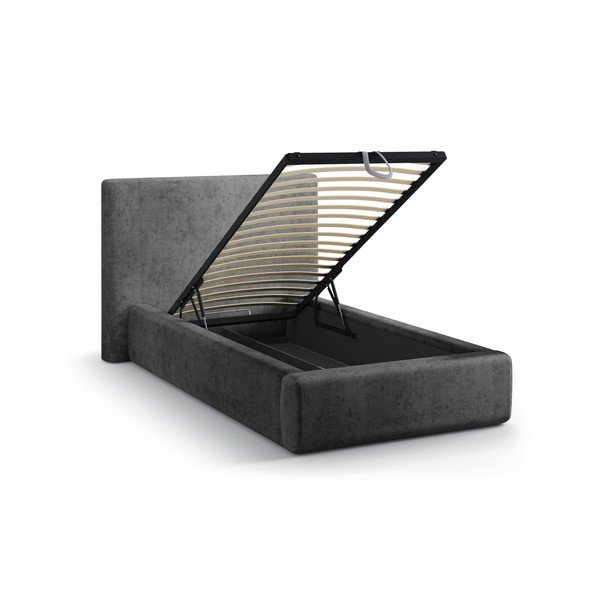 Letto singolo imbottito grigio scuro con contenitore con rete inclusa 90x200 cm Amy – Micadoni -image-1