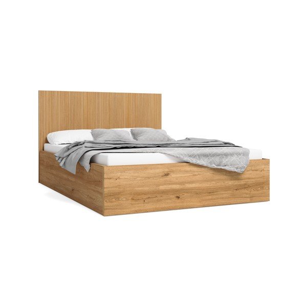 Letto matrimoniale in rovere con contenitore in colore naturale 140x190 cm Rayana - Marckeric