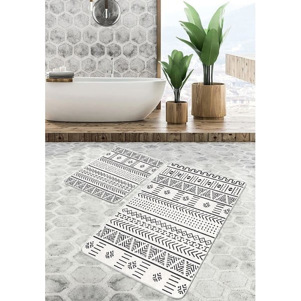 Tappetini da bagno bianchi e neri in set da 2 pezzi 60x100 cm - Mila Home-image-1