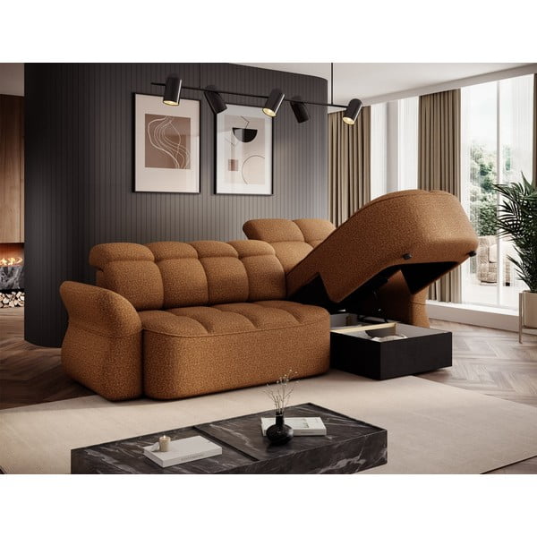 Divano angolare giallo/marrone allungabile/con contenitore (con penisola a destra/con chaise lounge) e rivestimento in velluto Beneth – ELTAP-image-4