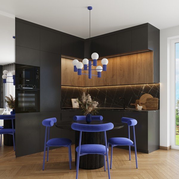 Lampadario blu con paralume in vetro Orbital – Sollux-image-1