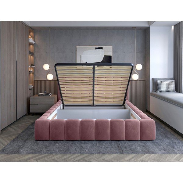 Letto matrimoniale imbottito rosa con contenitore con rete inclusa 180x200 cm Lamica – ELTAP-image-3