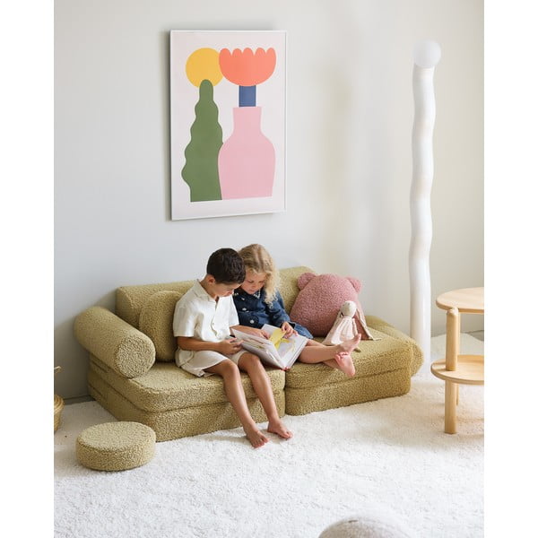 Divano per bambini verde con rivestimento in bouclé 132 cm Settee – Wigiwama-image-2