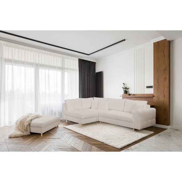 Sgabello in tessuto bouclé beige Ariella - Ropez-image-1