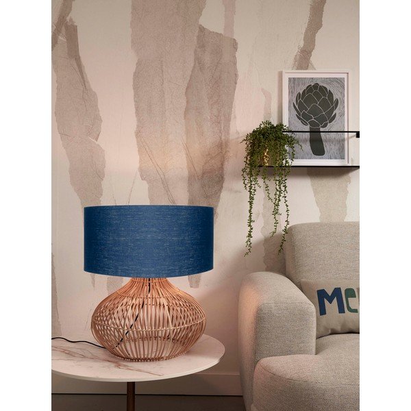 Lampada da tavolo con paralume in tessuto di colore blu scuro-naturale (altezza 60 cm) Kalahari - Good&Mojo-image-2