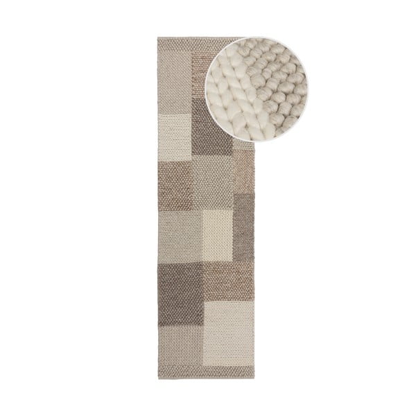 Passatoia beige tessuta a mano in misto lana 60x230 cm Minerals Patchwork - Flair Rugs