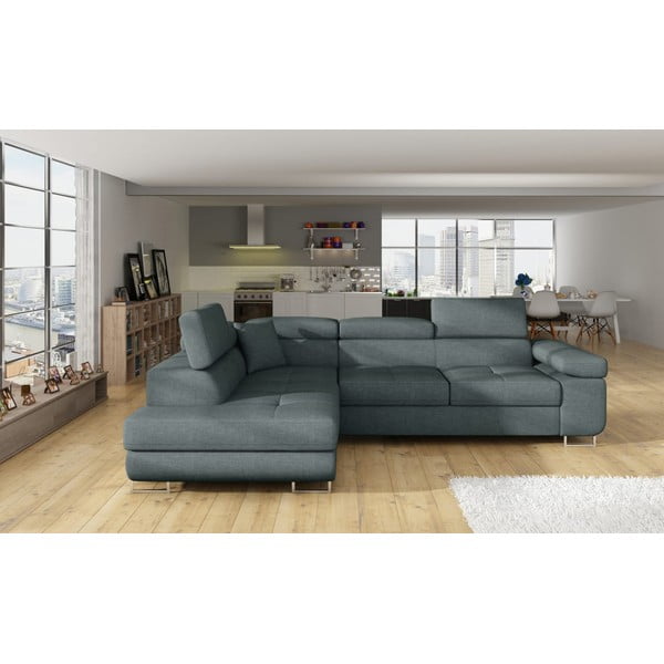 Divano angolare blu allungabile/con contenitore (con penisola a sinistra/a L) Anton – ELTAP-image-1