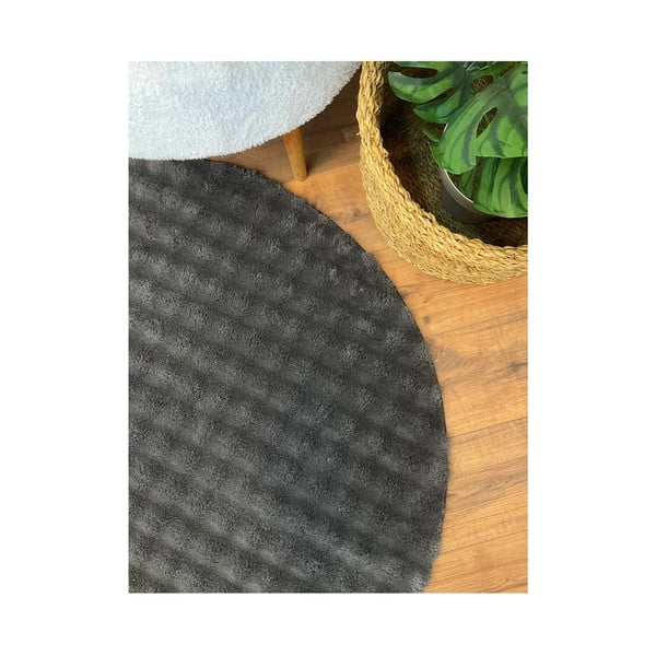 Tappeto color antracite rotondo lavabile ø 200 cm Bubbly - Oyo Concept-image-3