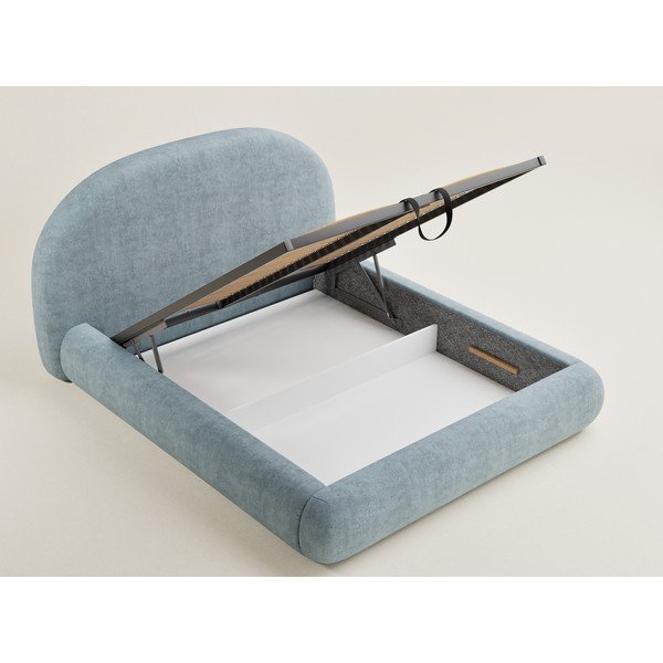 Letto matrimoniale imbottito azzurro con contenitore con rete inclusa 140x200 cm Maumere – Maison de Rêve-image-2