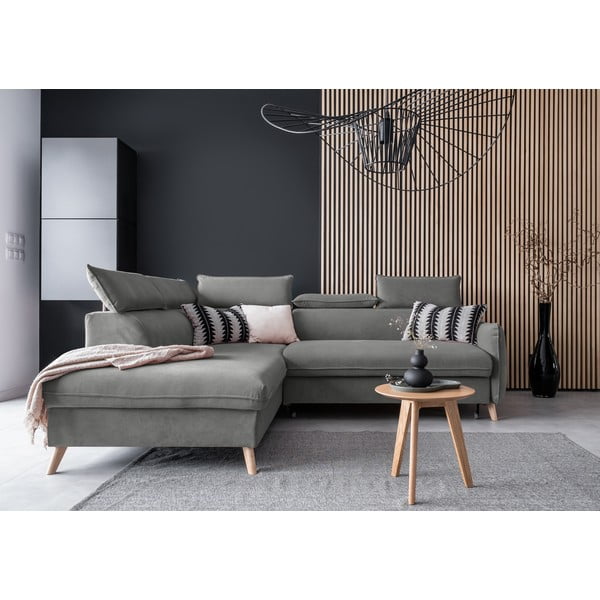 Divano letto angolare in velluto grigio chiaro (angolo sinistro) Sweet Harmony - Miuform-image-1