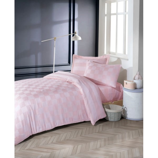 Biancheria da letto rosa in damasco per letto singolo 140x200 cm Kareli – Mijolnir