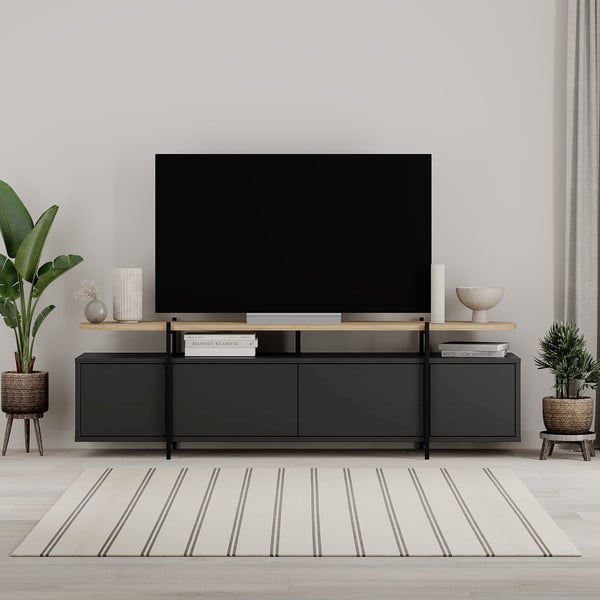 Tavolo TV nero in rovere 160x48 cm Hinoa - Marckeric-image-1