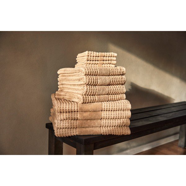 Asciugamano beige in cotone biologico 50x100 cm Check - JUNA-image-1