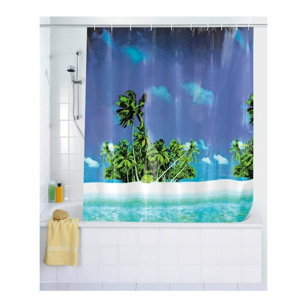 Tenda da doccia blu Dreamy Beach, 180 x 200 cm Palm - Wenko-image-1