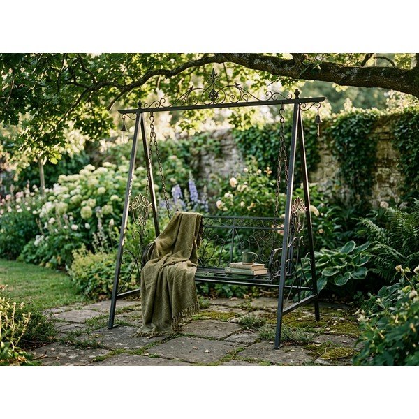 Altalena da giardino in metallo nero Kari - Garden Pleasure-image-1