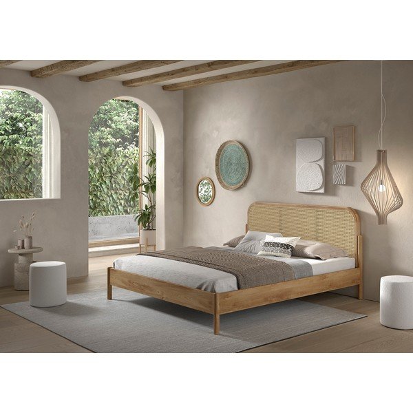 Letto matrimoniale di colore naturale in rovere massiccio rete non inclusa 180x200 cm Olive Rotan – Vipack-image-1