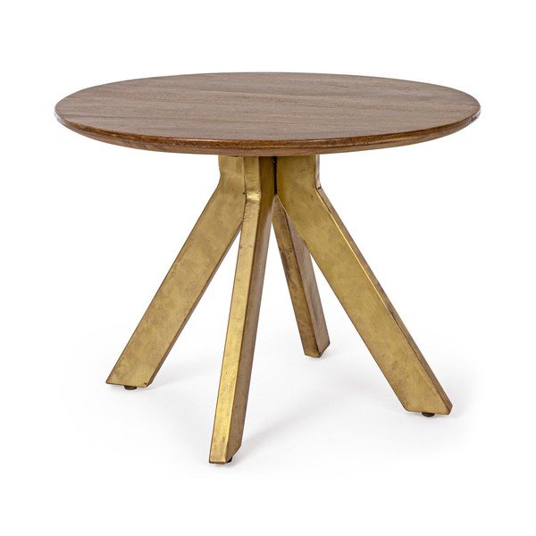 Tavolino da salotto rotondo dorato/colore naturale scuro in mango massiccio ø 60 cm Sherman – Bizzotto